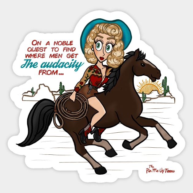 “On a quest” cowgirl pin up Sticker by The Pin Me Up Toons